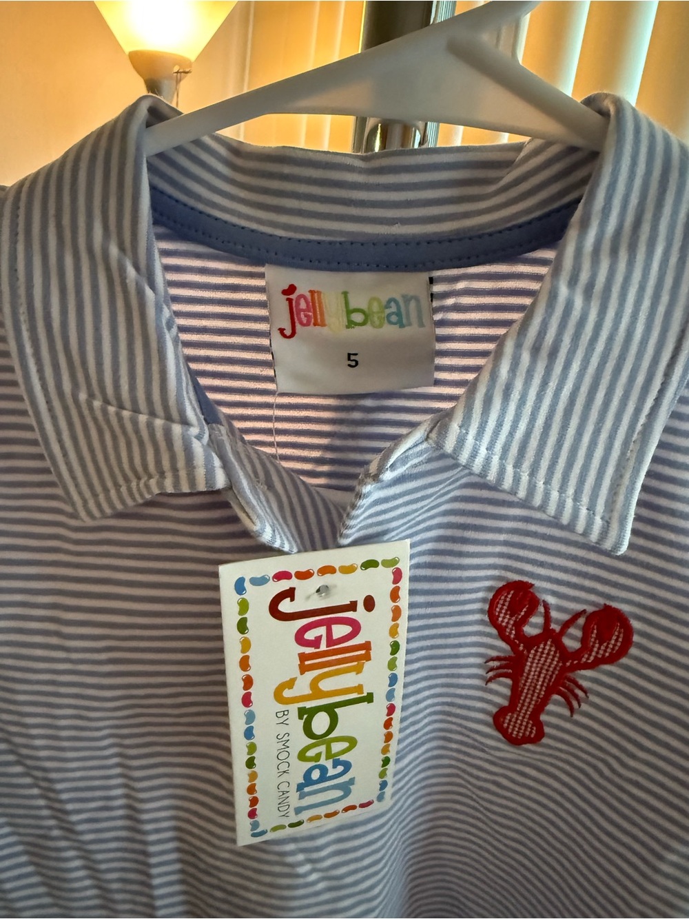 Jellybean Striped Polo with Red Lobster Appliqué